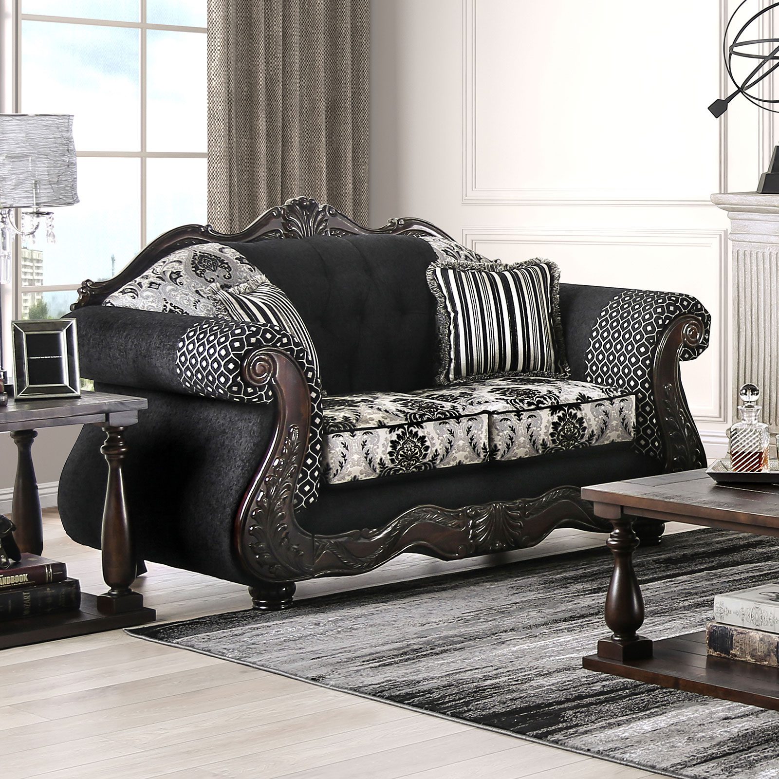 Black Ronja Love Seat SM6432-LV BY Furniture of America | U-Trade Furniture Ronja Love Seat SM6432-LV BY Furniture of America