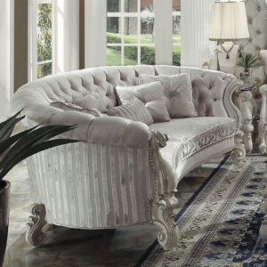 Ivory Fabric Versailles Sofa With 5 Pillows