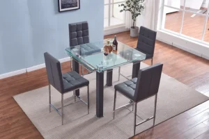 JD100 Glass Square Table Top Set 4 Chairs