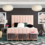Blush Velvet Low Profile Tufted Eastern King Venus Bed By Diamond Sofa