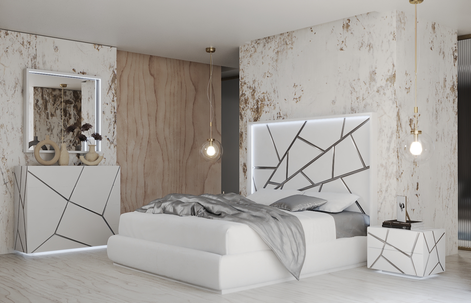 Gio Ks Bed w/Light *Needs wooden slat frame
