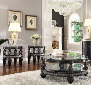 Black Enamel & Silver 3 PC Coffee Table Set​ HD-1208 by Homey Design