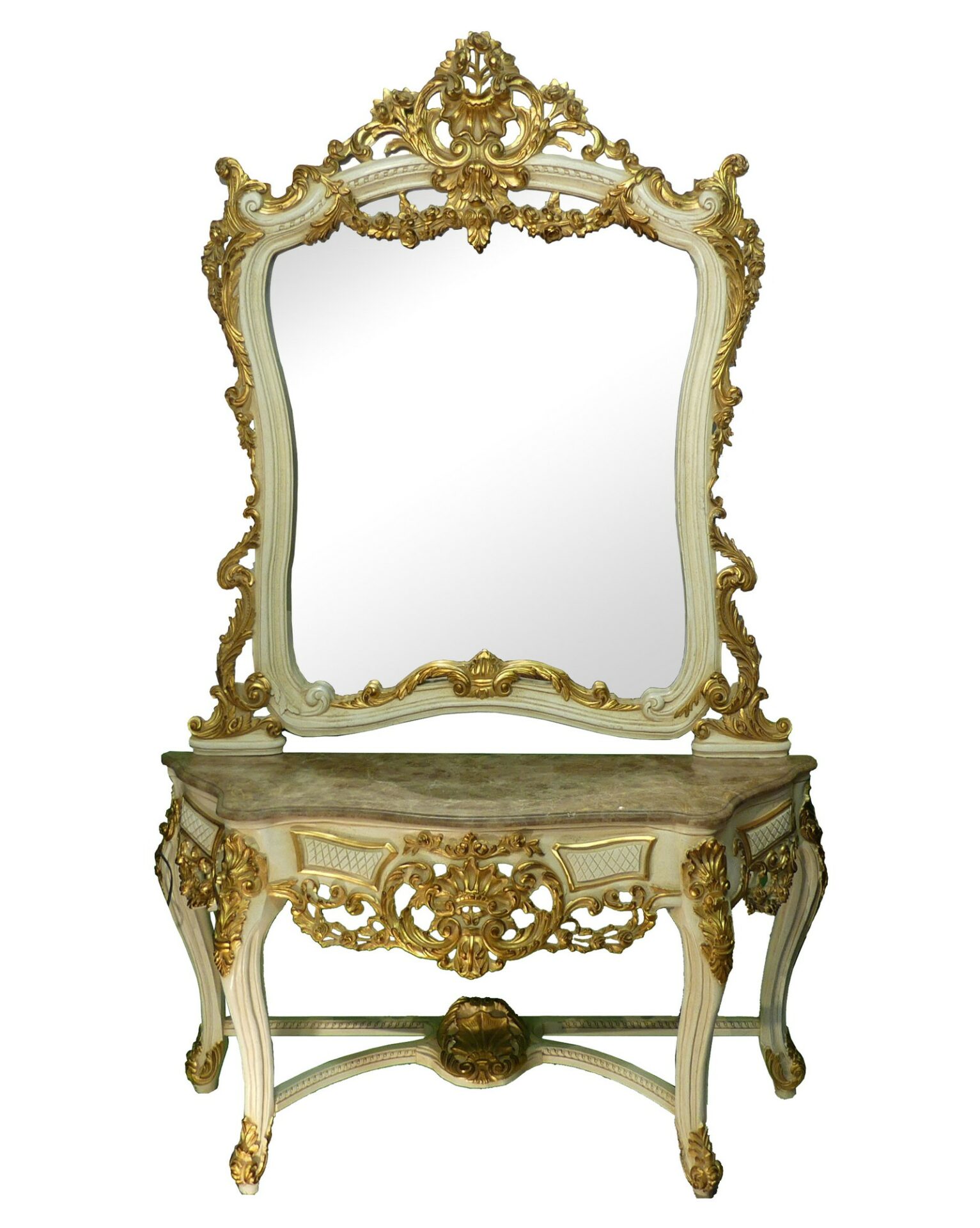 Handmade Gold & White Console Table With Mirror UTRADE furniture