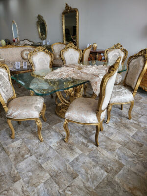 Handmade 7Pcs Palm Gold Dining Table Set