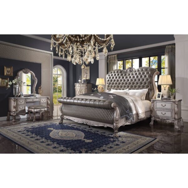 Dresden Bed With Rolled Leatherette Headboard and Footboard by ACME - Image 8