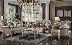 Synthetic Leather & Vintage Bone White Finish Dresden Sofa W/5 Pillows 58175 by ACME