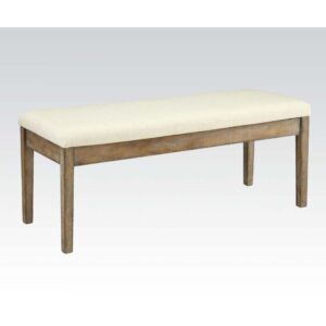 Beige Linen & Salvage Brown Finish Claudia Bench 71718 by ACME