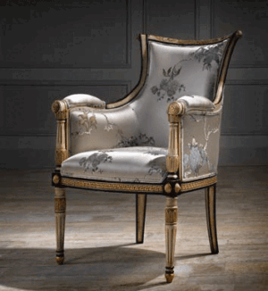 Emili Armchair Finish: Pompeii White/Gold/Black Details on Wood; Upholstery F2330 Belgravia Marfil