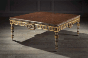 Veneto Coffee Table Finish:Pompeii White-Gold on Wood; Top: Red Alicante Marble