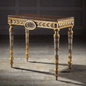 Veneto Side Table Finish: Pompeii White/Gold on Wood; Top: Alicante Red Marble