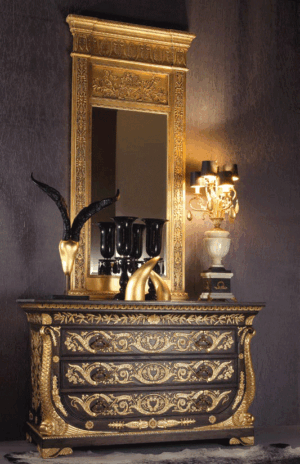 Silvia Dresser Ebony/Gold on Wood; Top: Saint Vincent Stone; Finish Details: Gold; Metal Guides