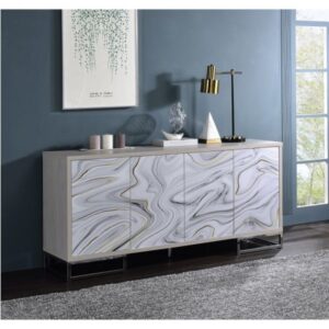 White Marble Print & Chrome Finish Panos Console Cabinet AC02344 By ACME