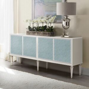 Pearl White & Silver Shimmer Finish Ansaldo Console Cabinet AC02506 By ACME