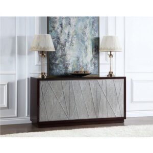 Metallic Silver & Walnut Finish Geranio Console Cabinet AC02502 By ACME