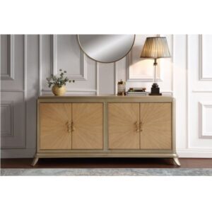 Natural Oak Sunburst Pattern & Taupe Champaign Finish Dodie Console Cabinet AC02504 By ACME