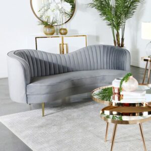 Sophia Upholstered Loveseat with Camel Back Gray and Gold 506865 by Coaster Furniture