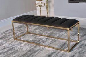 Channel Tufted Cushion Bench Dark Gray and Gold 914111 by Coaster Furniture