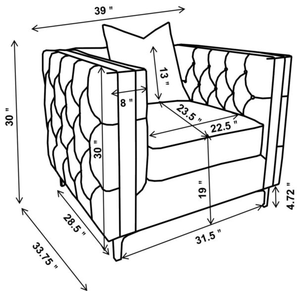 Phoebe Tufted Tuxedo Arms Chair Urban Bronze 509883 by Coaster Furniture - Image 10