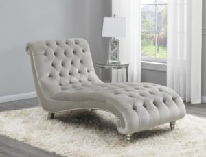 Tufted Cushion Chaise with Nailhead Trim Gray 905468 by Coaster Furniture