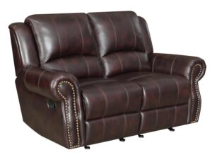 Sir Rawlinson Nailhead Trim Glider Loveseat Dark Brown 650162 by Coaster Furniture.