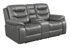 Flamenco Tufted Upholstered Power Loveseat with Console Charcoal 610205P by Coaster Furniture