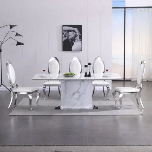 RDT392SW White Marble Rectangular Dining Table