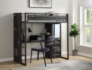 Gunmetal Cargo Twin Loft Bed W/Desk & Wardrobe 37965 by ACME