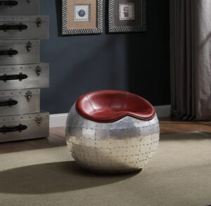 Red Leather Brancaster Ottoman 59838 by ACME