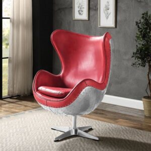 Red Leather Brancaster Accent Chair W/Swivel AC01990 By ACME