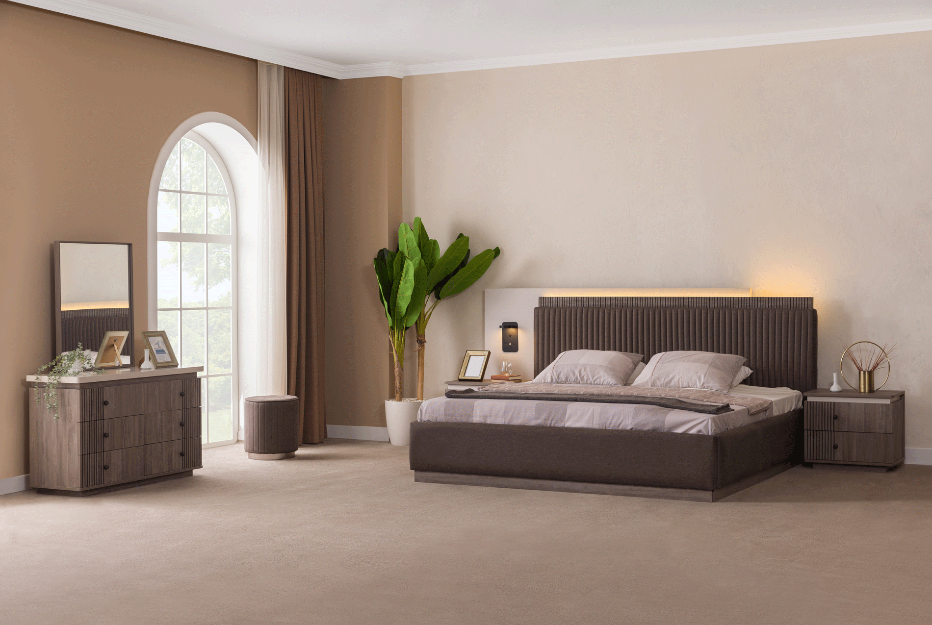 Modern Chocolate Brown Bedrooms Set