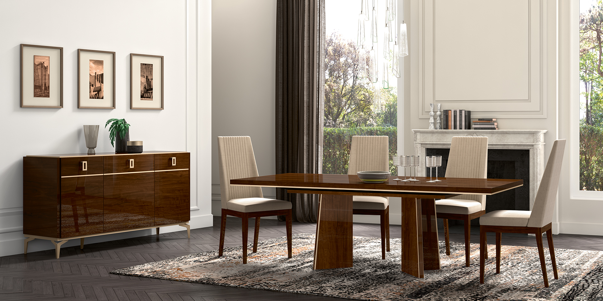 Modern Walnut Dining Room Set