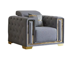 Gray Linen Fabric with Gold Trim Chair