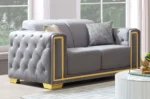 SF3002-L Gray Linen Fabric with Gold Trim Loveseat by McFerran
