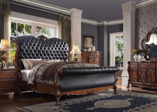 Dresden Bed With Rolled Leatherette Headboard and Footboard by ACME - Image 13