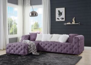Purple Velvet Qokmis Sectional Sofa W/6 Pillows by ACME