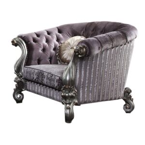 Velvet & Antique Platinum Finish Versailles Chair W/2 Pillows 56827 by ACME