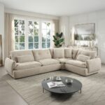 Jonina Sectional Sofa with 4 Pillows in Beige Chenille LV04840 By ACME
