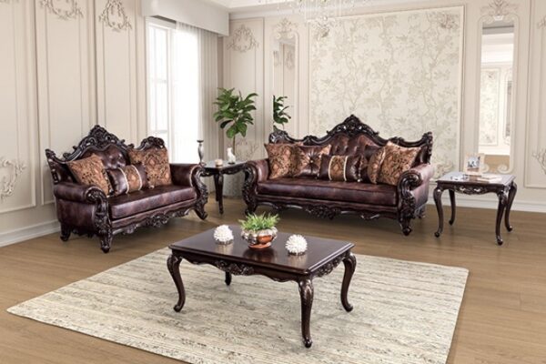 Palencia Traditional Dark Cherry and Brown Sofa FM65005BR-SF by Furniture of America - Image 2