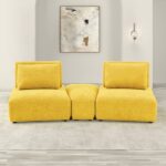 Stavanger Curved 2-Seater with Ottoman in Yellow Chenille FM63001YL-D by Furniture of America