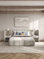 Ashlar King Upholstered Panel Bed with Nightstand By Art Furniture