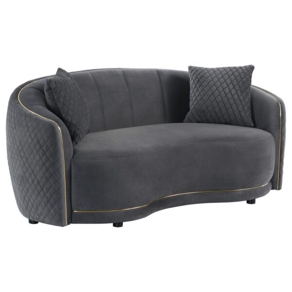 Brookside Velvet Upholstered Curved Loveseat Dark Gray by Coaster furniture - Image 4