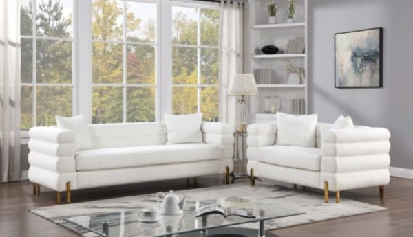 Landovery Loveseat in White Boucle with Gold Legs – CM6454WH-LV-PK by Furniture of America - Image 5