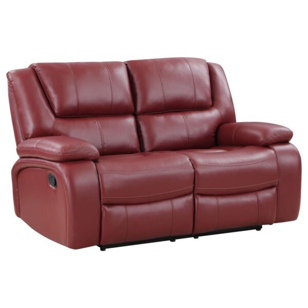 Camila Upholstered Motion Reclining Loveseat Red by Coaster Furniture - Image 3
