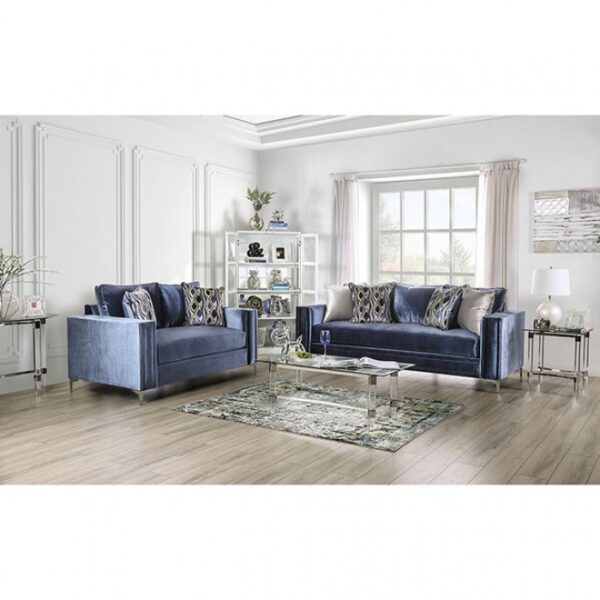 Jodie Love Seat in Satin Blue & Silver – SM2687-LV by Furniture of America - Image 2