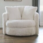 Cochrane Contemporary White Faux Fur Swivel Accent Chair – SM5121-CH by Furniture of America