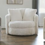 Cochrane Contemporary White Faux Fur Swivel Accent Chair – SM5121-CH by Furniture of America - Image 2