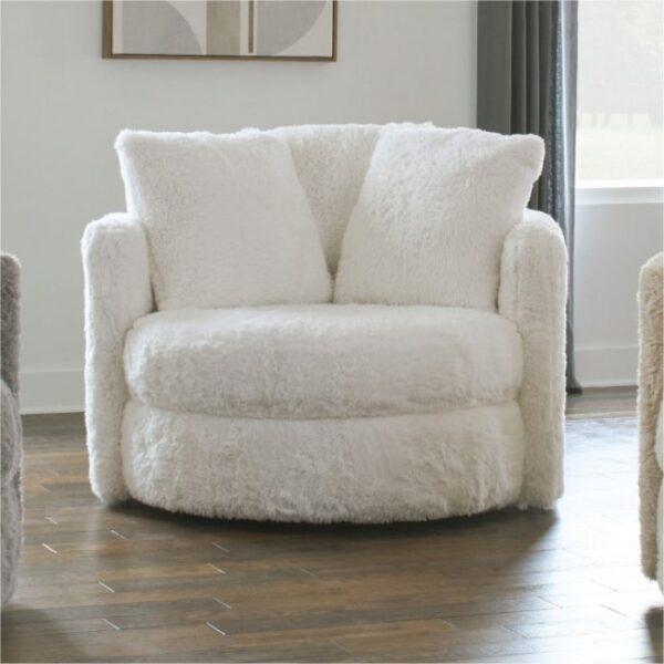 Cochrane Contemporary White Faux Fur Swivel Accent Chair – SM5121-CH by Furniture of America - Image 2