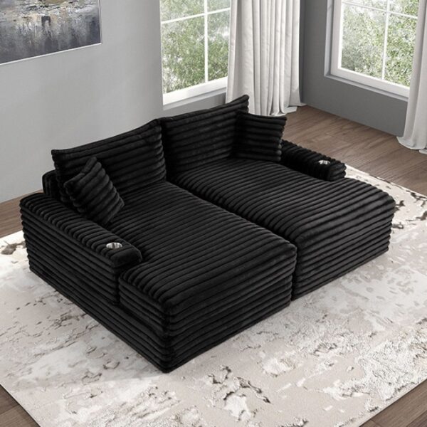 Tavedestrand Black Double Chaise Sofa with USB Ports – FM6900BK-PK by Furniture of America - Image 6