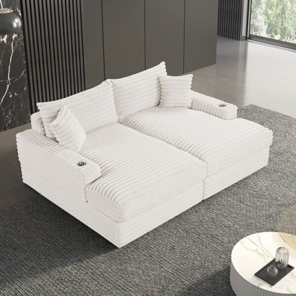 Tavedestrand White Double Chaise Sofa with USB Ports – FM6900WH-PK by Furniture of America - Image 3