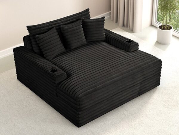 Veyrier Black 2-Arm Chaise with Cup Holders & USB Ports – FM6901BK-CE by Furniture of America - Image 3